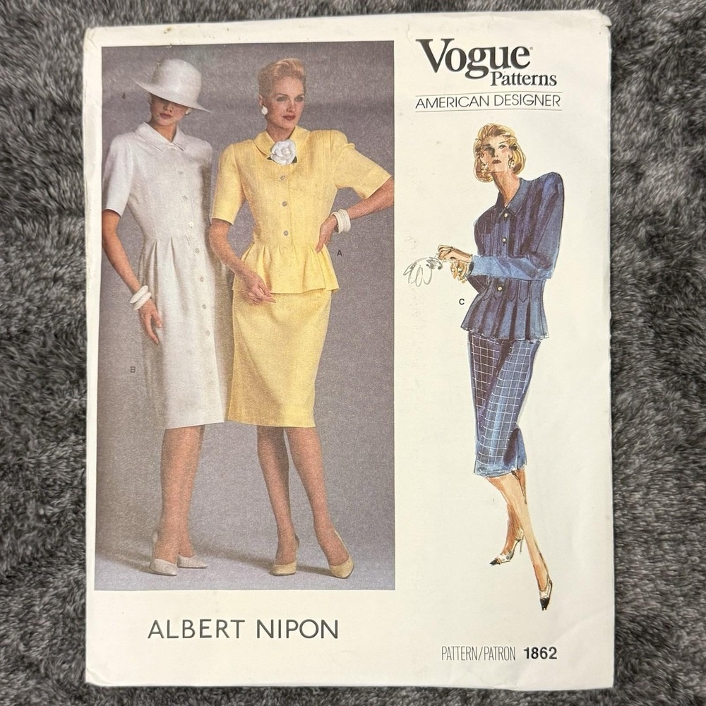 Vintage VOGUE AMERICAN DESIGNER #1862, ALBERT NIPON LADIES PATTERN Sz10 W/label
